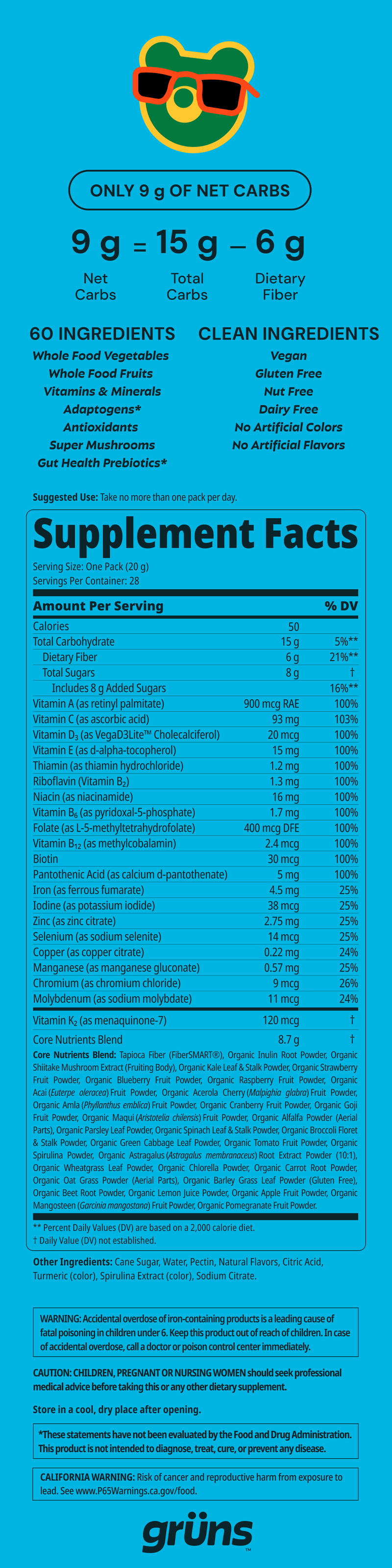 Grüns Mango Sorbet Low Sugar nutrition label