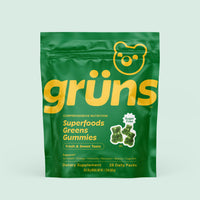 Grüns Adults Sugar-Free Superfood Gummies, vegan multivitamin gummies, Green pouch with 28 daily vitamin packs, 60+ whole food nutrients for adults