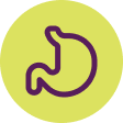 Icon of a stomach, in purple outline on a yellow-green circular background.