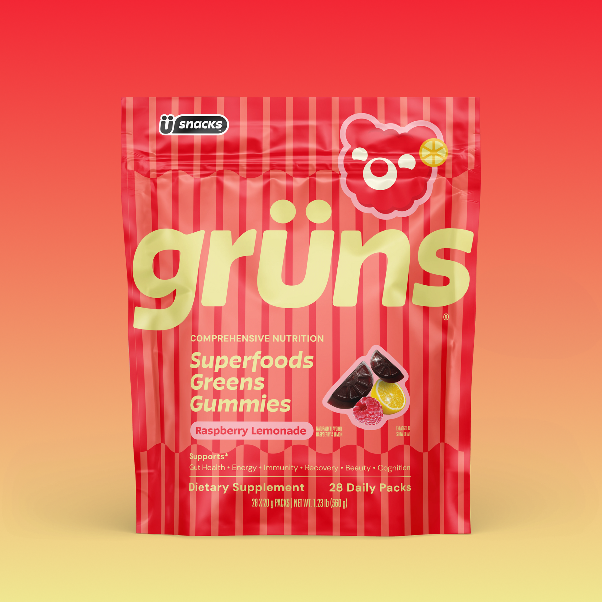 Grüns Raspberry Lemonade - Low Sugar / 28 Packs