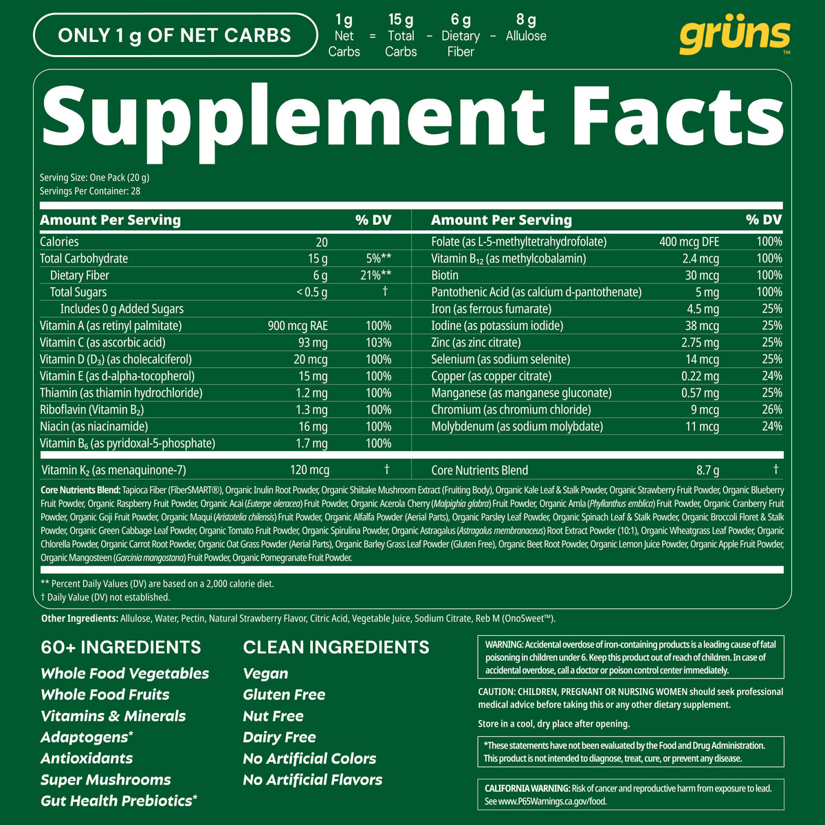 Sugar-free nutrition label