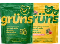 Grüns gummy supplement packaging with green and yellow design.