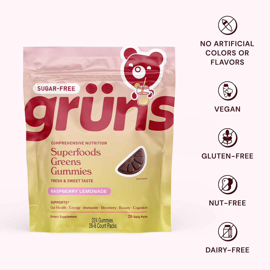 Package of sugar-free raspberry lemonade gummies with dietary icons on the side.