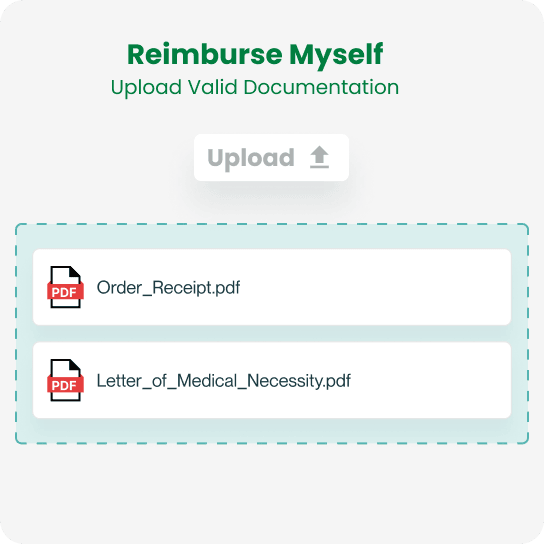 Upload button for reimbursement with two PDF files listed.
