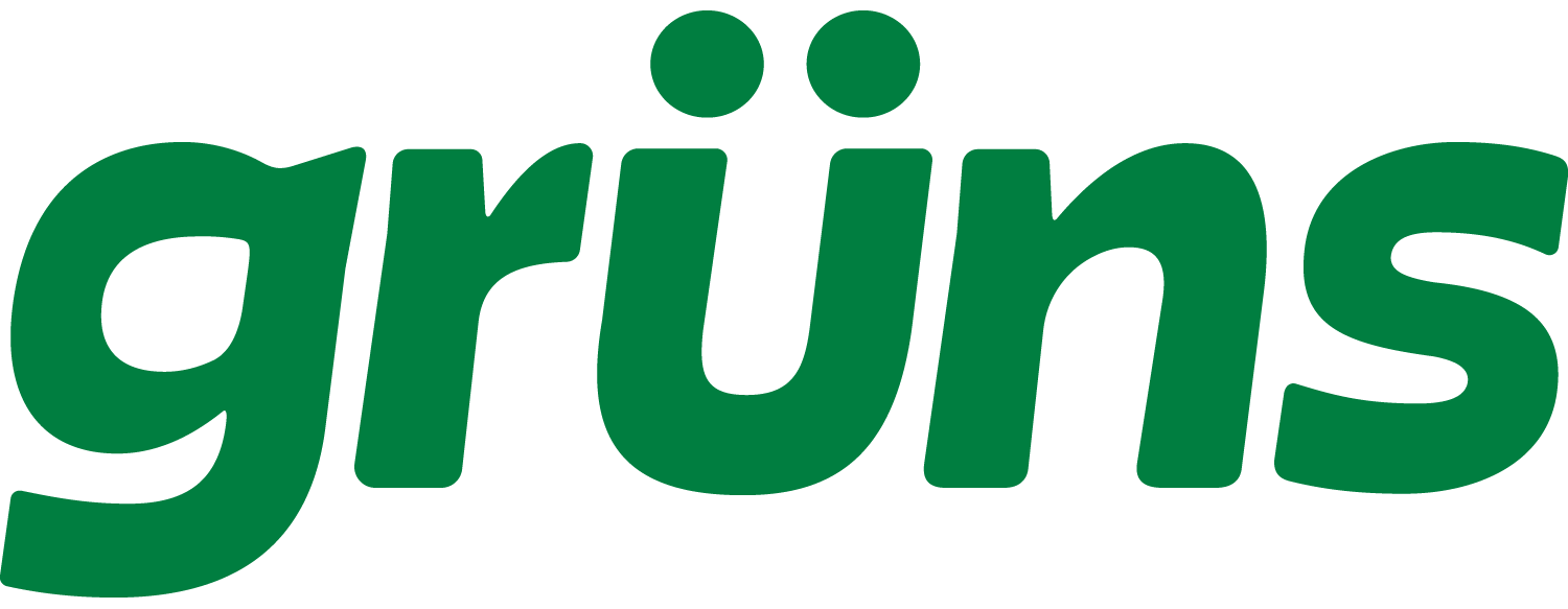 Text logo of the word 'grüns' in green font.